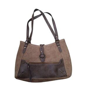 B.O.C. Brown Double Handle Purse Handbag Straps Pockets